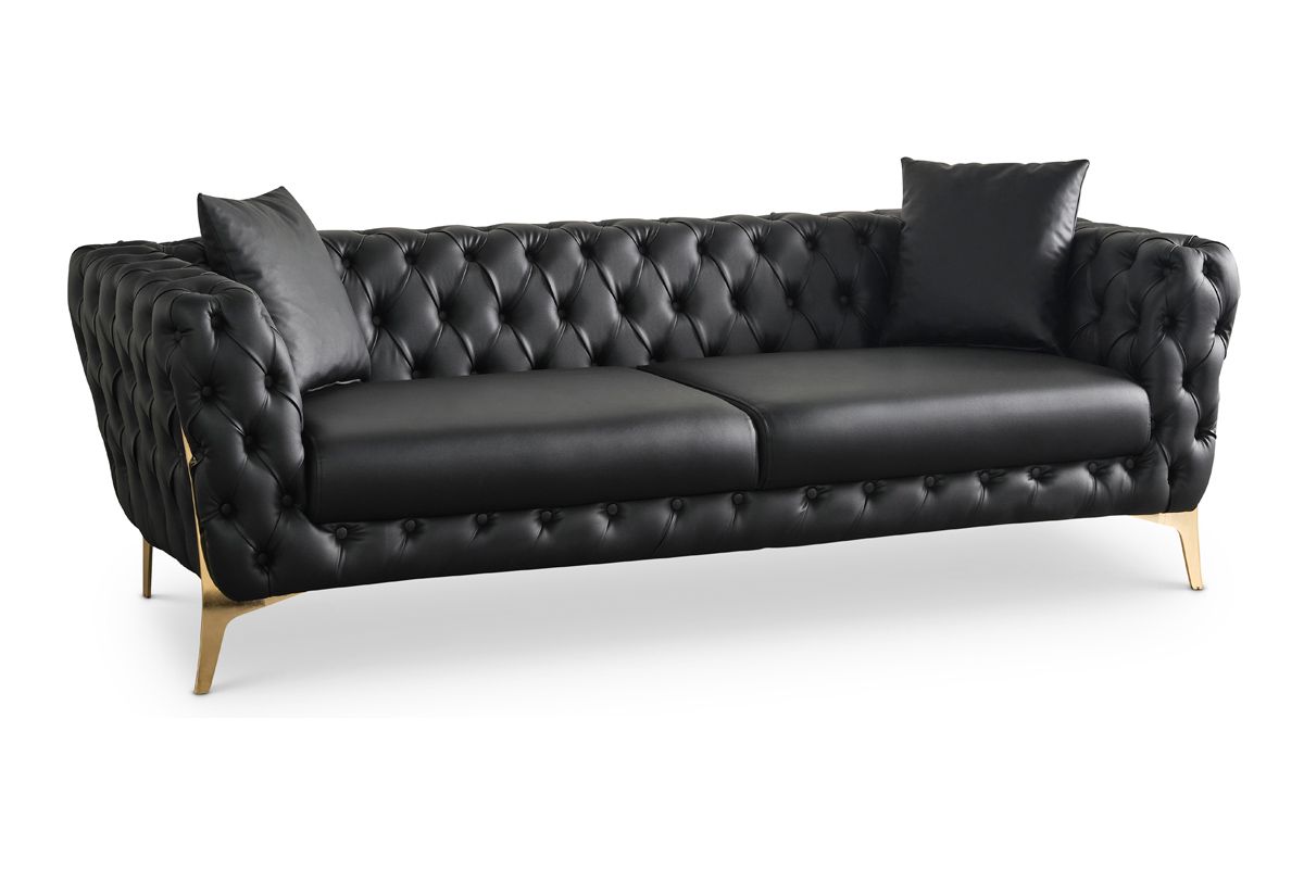 Herbert Tufted Black Leather Sofa