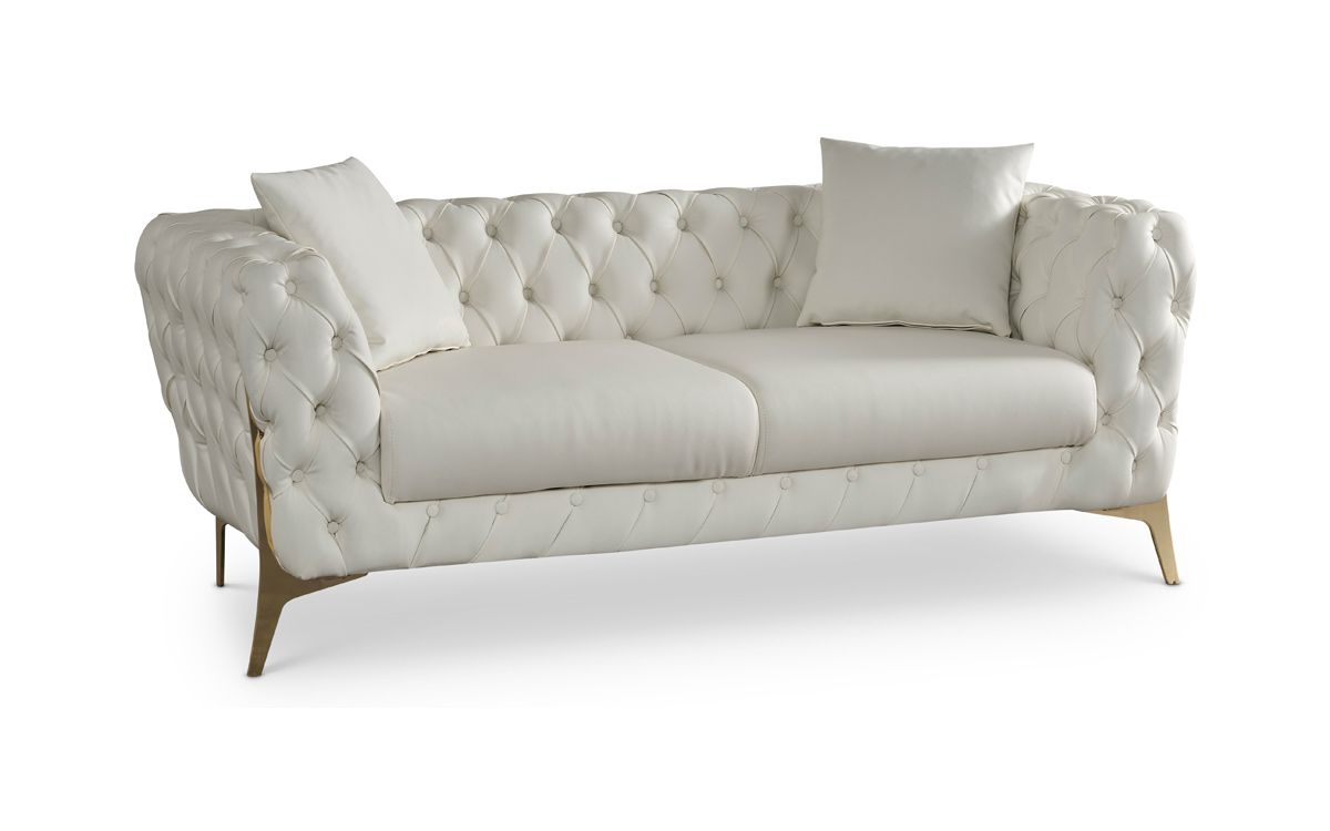 Herbert Ivory Tufted Leather Loveseat