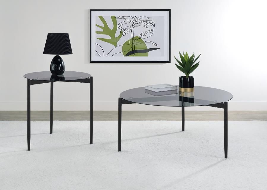 Highlawn Round Smoked Glass Top Coffee Table Set