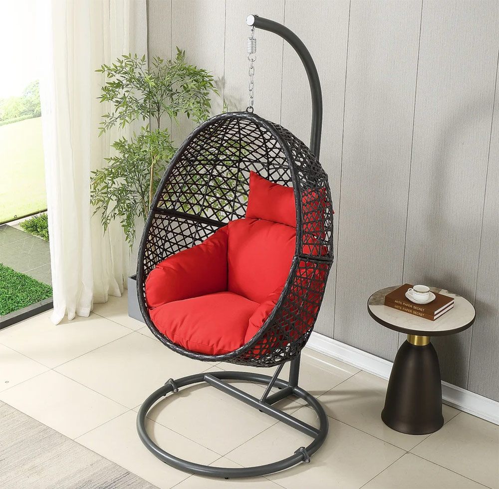 Hiker Outdoor Hanging Chair With Red Cushions