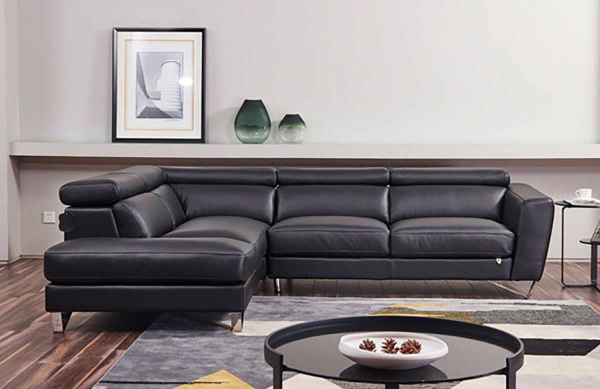 Hollywood Black Leather Modern Sectional