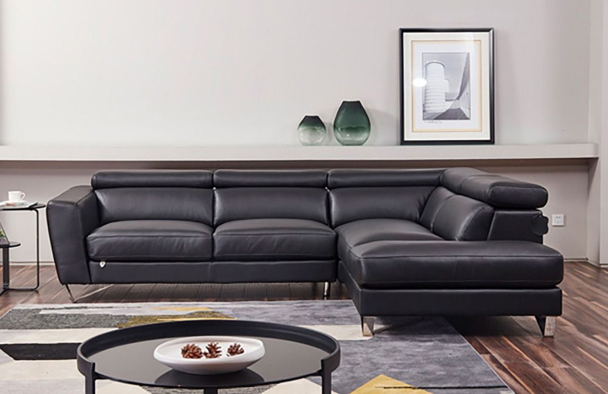 Hollywood Black Leather Facing Right Sectional