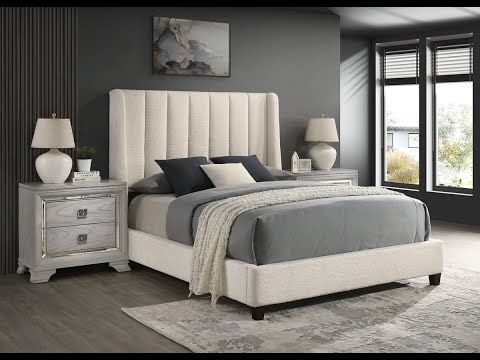 Starback White Boucle Upholstered Bed