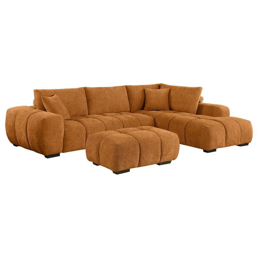 Huckaby Orange Modern Sectional With Ottoman