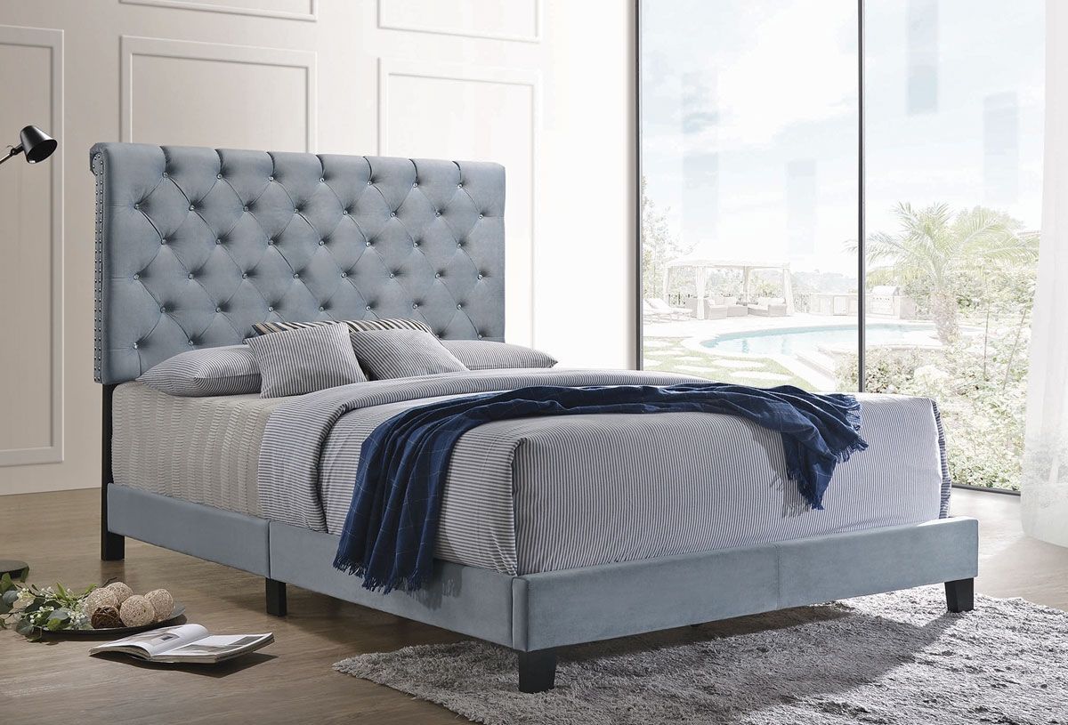 Huntley Light Blue Velvet Bed