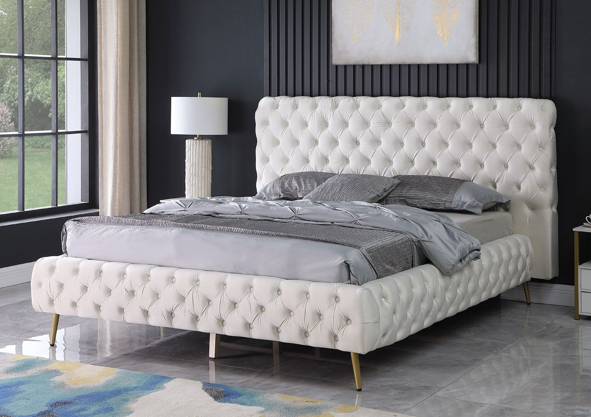 Impulse Tufted Ivory Velvet Bed