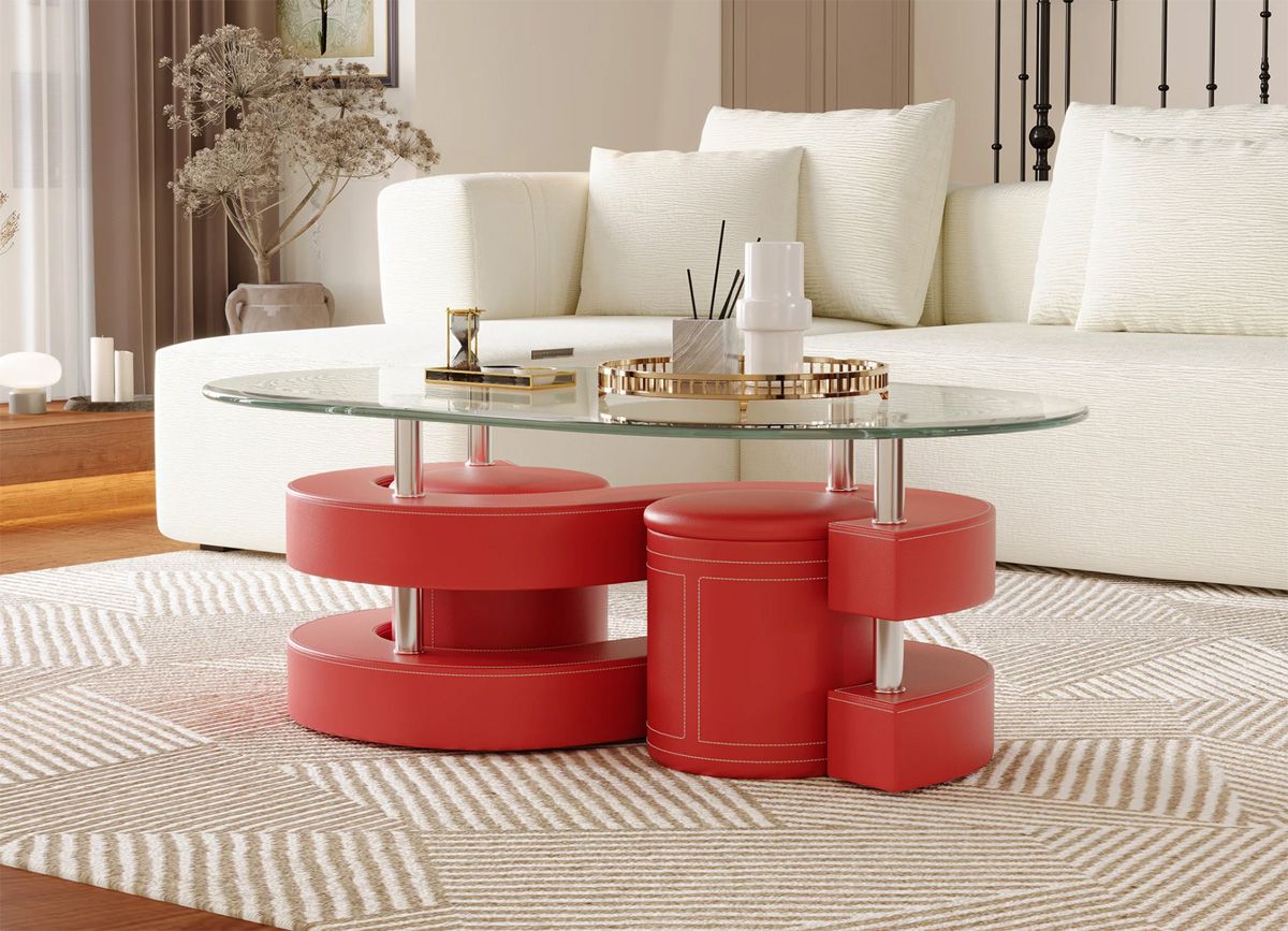 Infinity Red Coffee Table Set With Stools