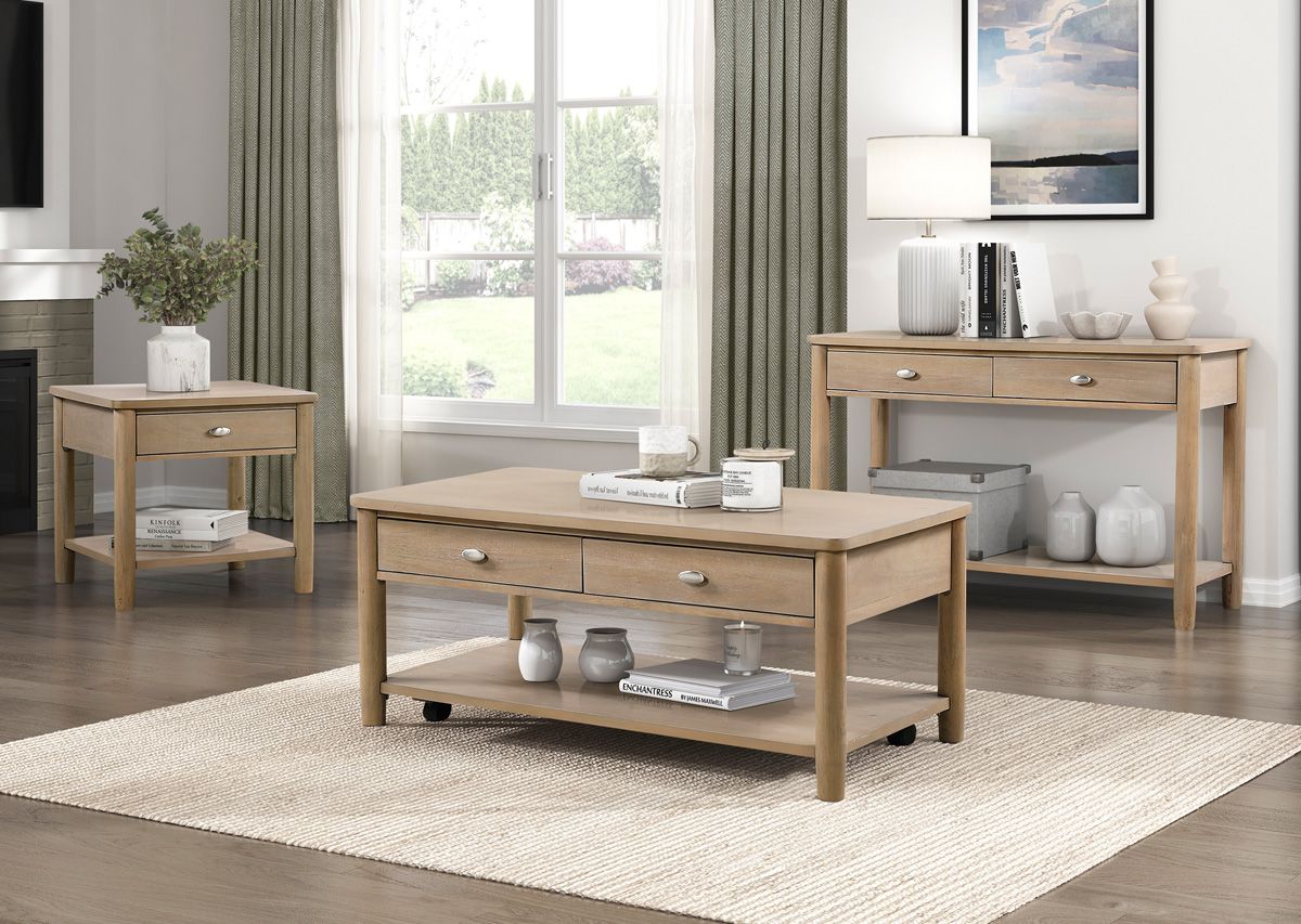 Isabella Natural Wood Coffee Table With Drawers