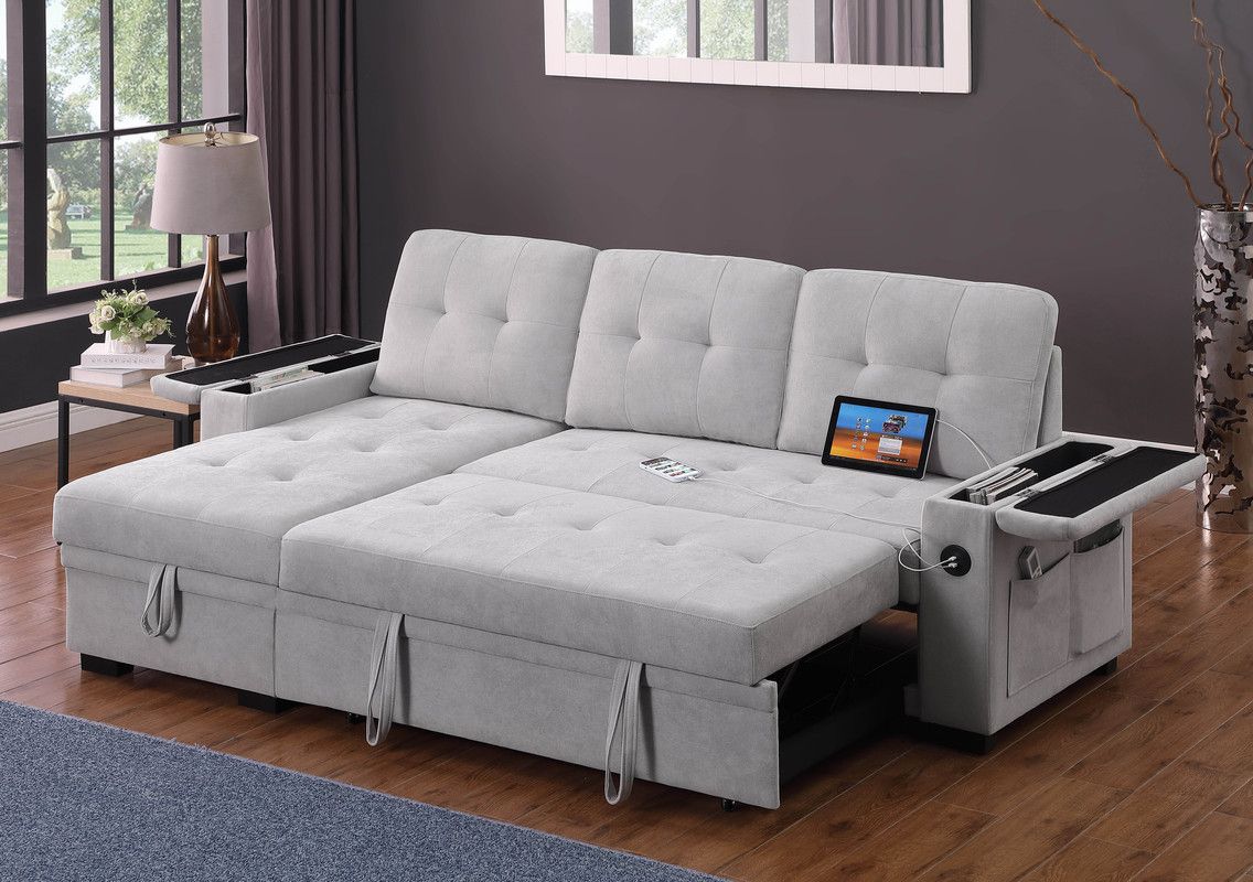 Jansen Light Grey Sectional Sleeper With Storage