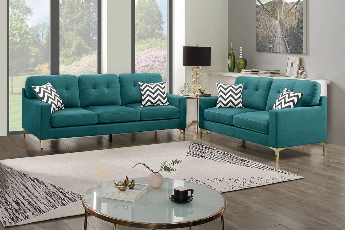 Jonas Teal Velvet 2-Piece Sofa Set