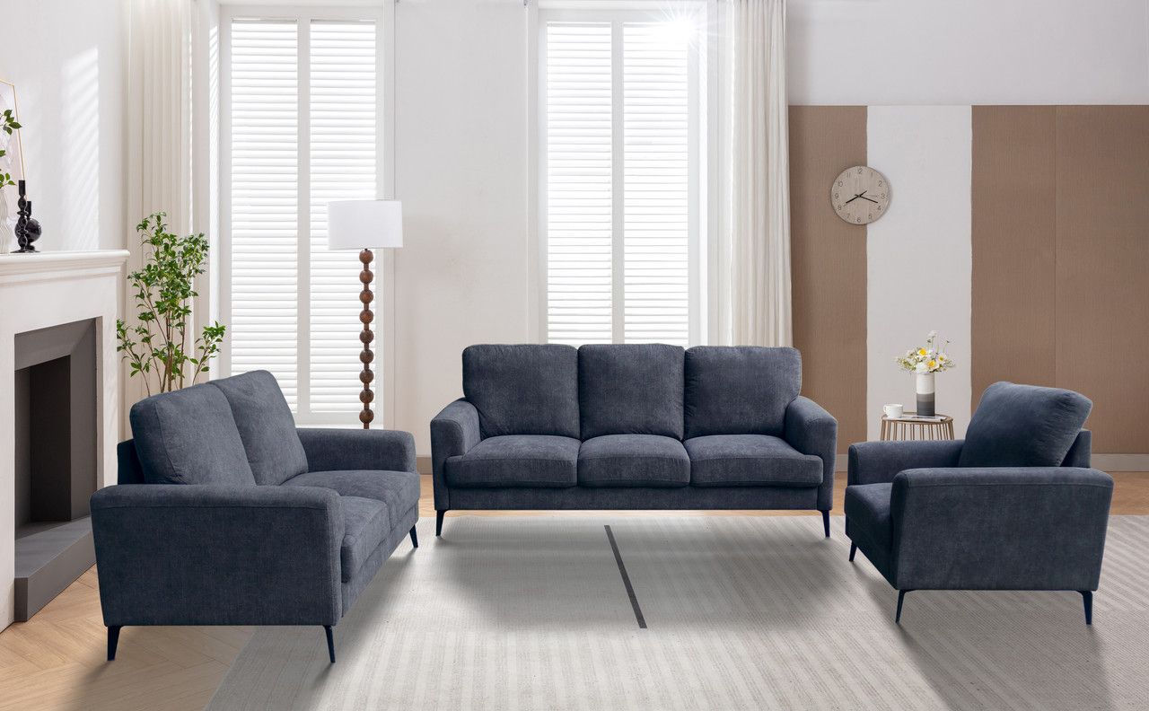 Kaiden Black Chenille Sofa Set