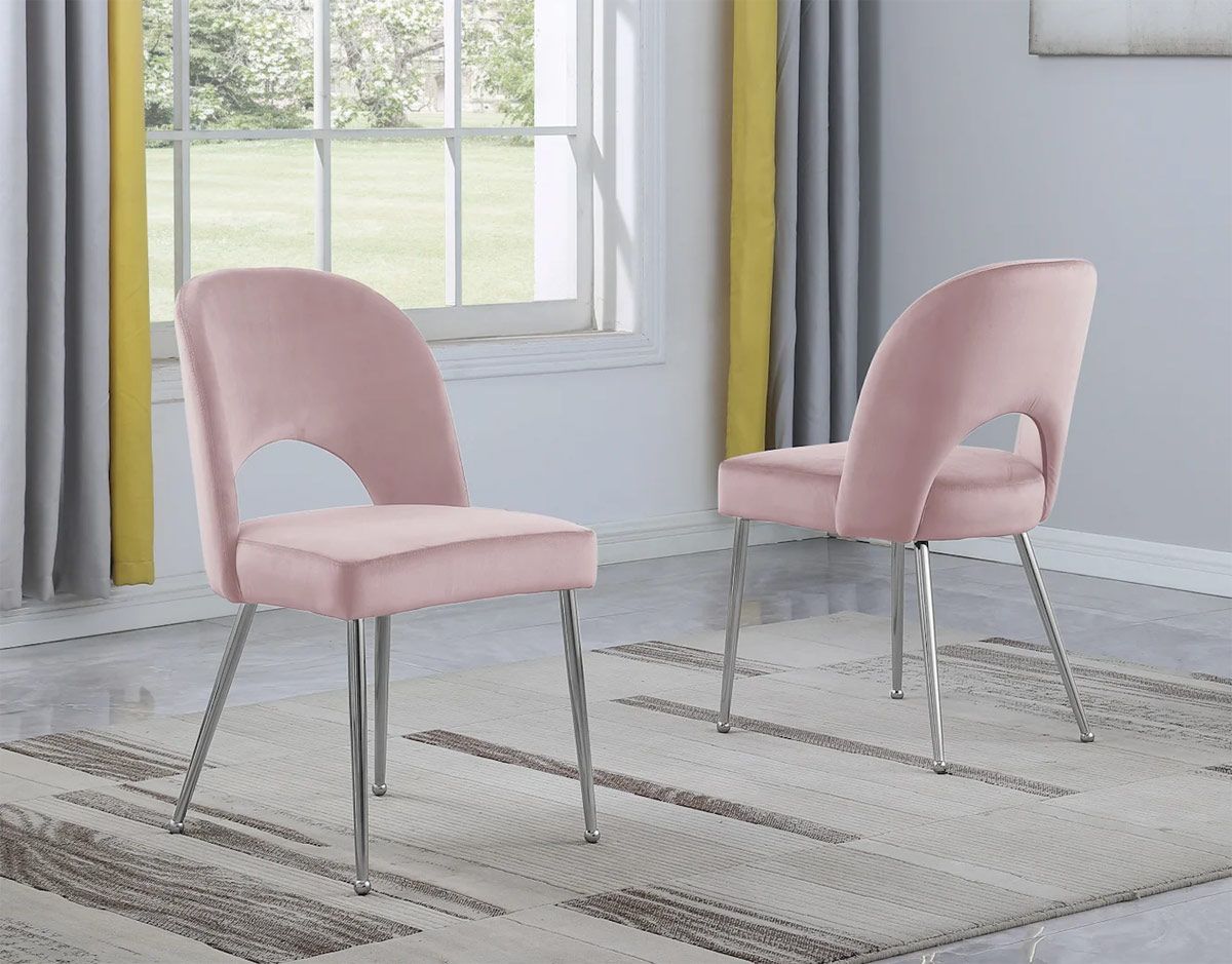 Pink crushed discount velvet dining chairs