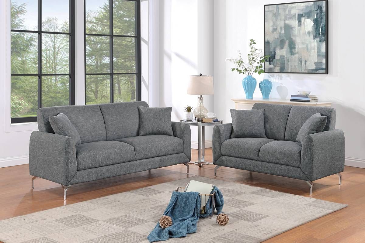 Kasem Charcoal Fabric 2-Piece Sofa Set