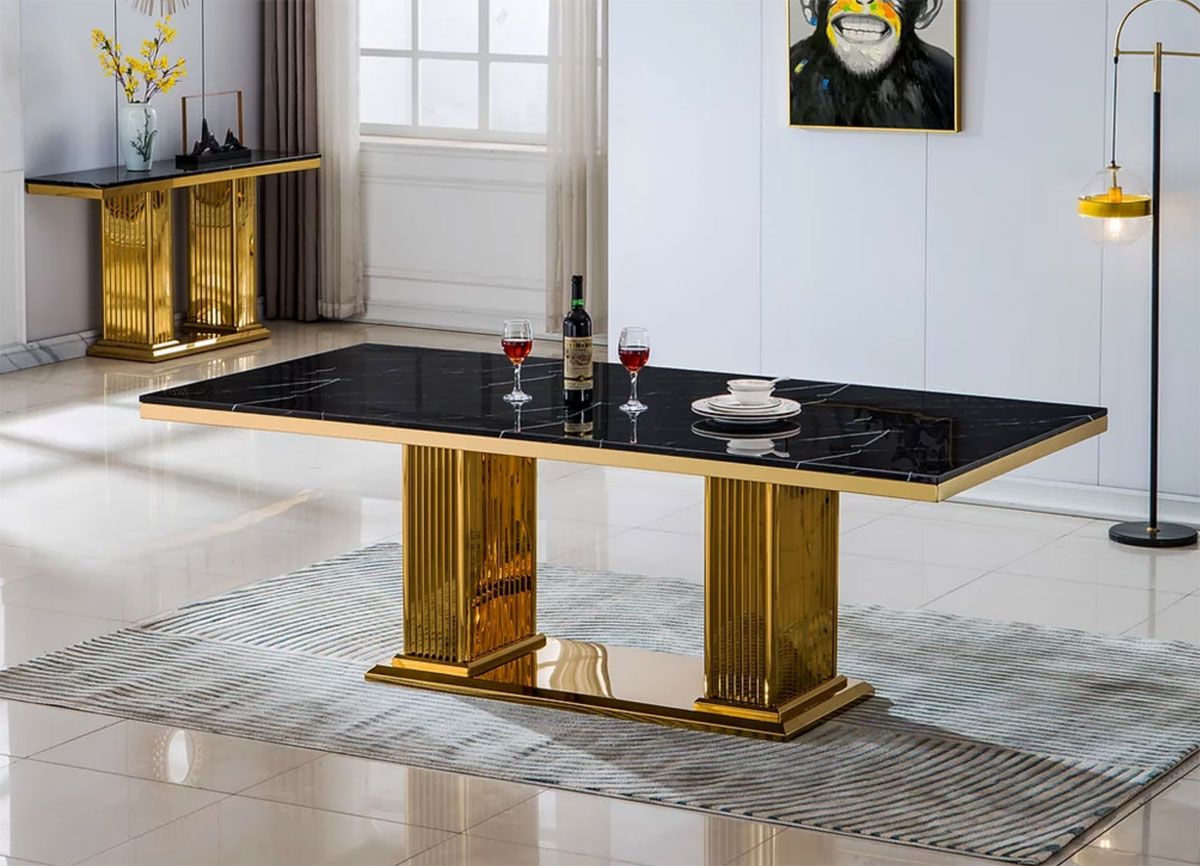 Kassel Large Black Marble Top Dining Table