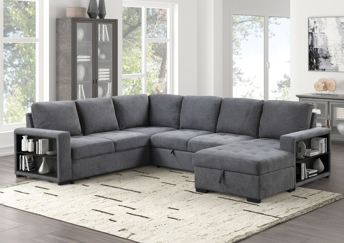 Kaywood Grey Sectional Sleeper With Bookcase