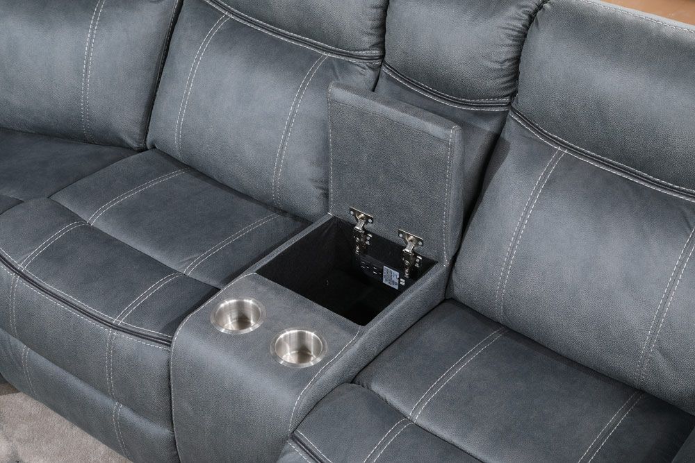 Keamey Grey Recliner Sectional Storage Console