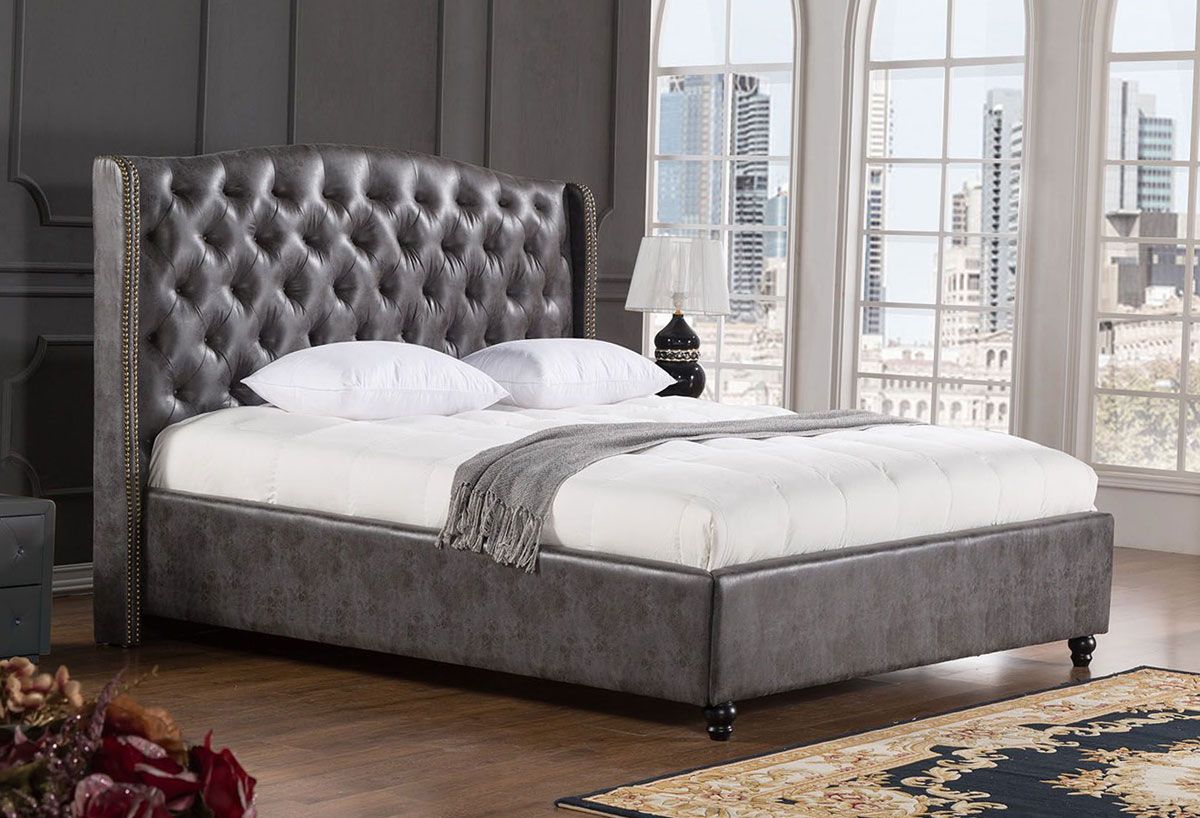 Kelly Button Tufted Leather Bed