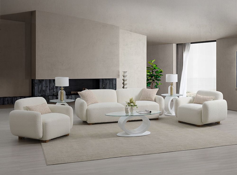 Kelvin Modern Sofa Set Ivory Boucle