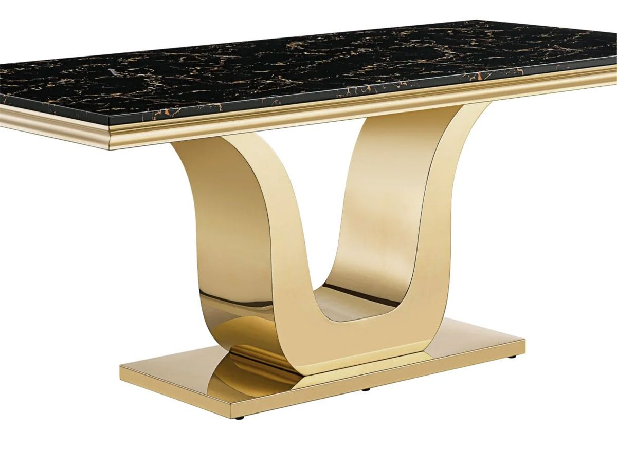 Kendall 78-inch Black Marble Top Gold Dining Table