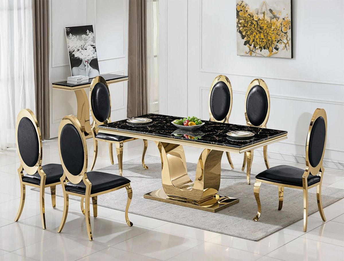 Kendall Black Marble Top Gold Dining Table