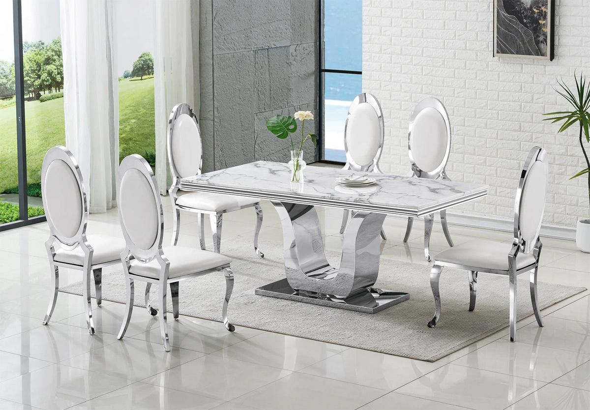 Kendall White Marble Top Dining Table Set