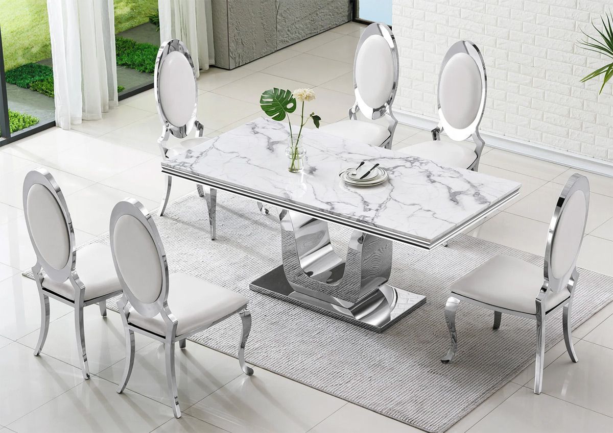 Kendall White Marble Top Dining Table Set