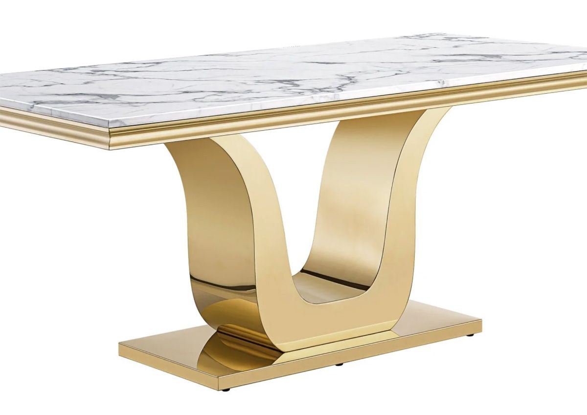 Kendall White Marble Dining Table Gold Base