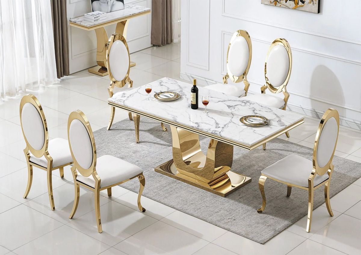 Kendall White Marble Dining Table Set