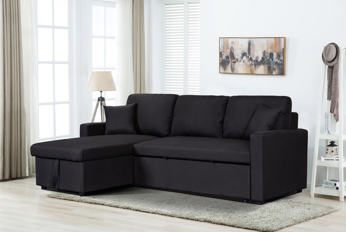 Kent Sectional Sleeper With Storage Black Linen