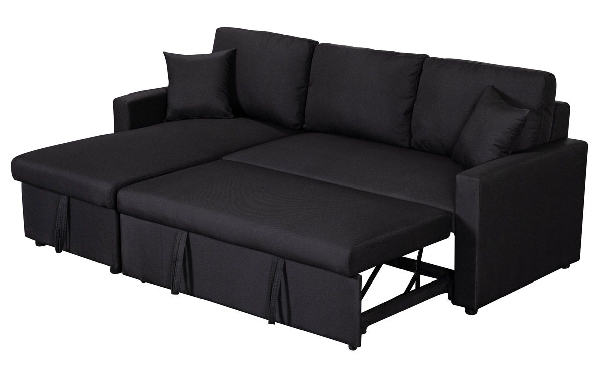 Kent Black Linen Sectional Sleeper