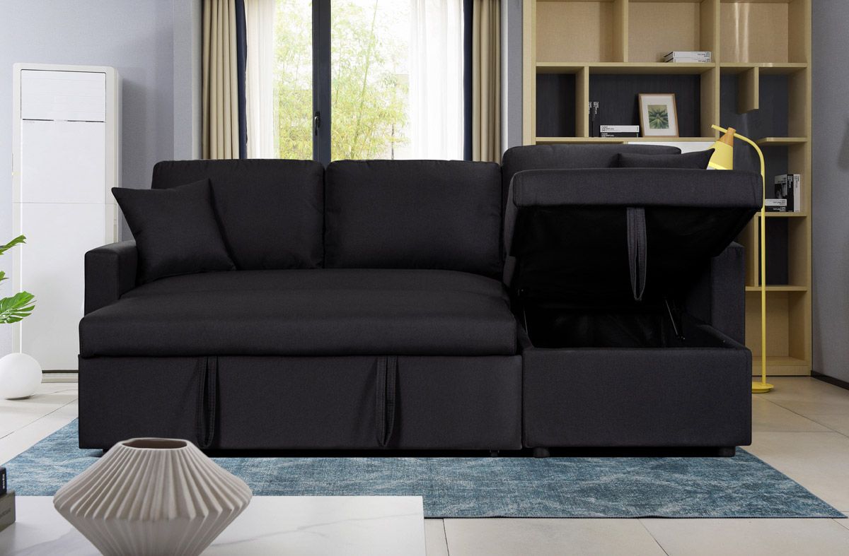 Kent Black Linen Sectional Storage