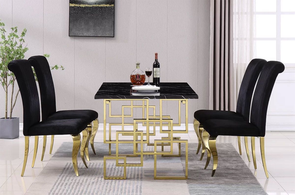 Kenza Black Marble Top Large Dining Table