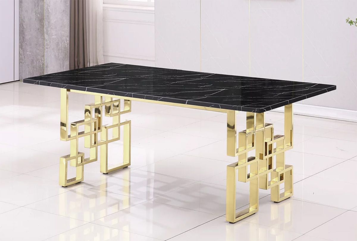 Kenza Black Marble Top Gold Dining Table