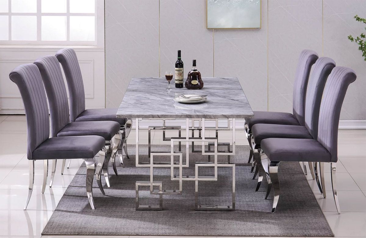 Kenza Grey Large Marble Top Dining Table