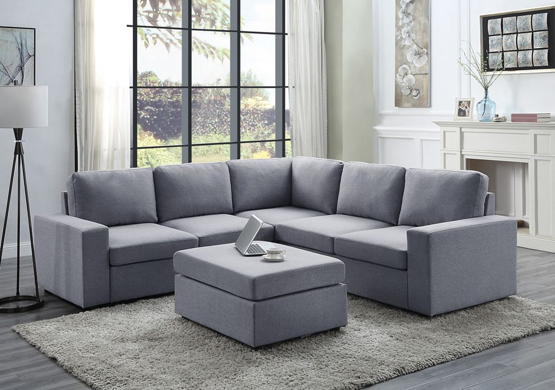 Keone Contemporary Linen Fabric Sectional