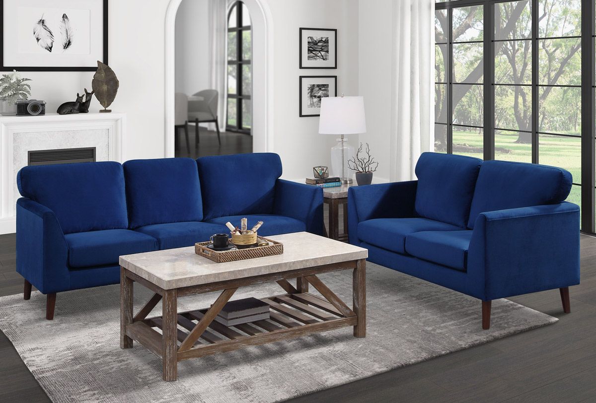 Kittleson Navy Velvet Sofa Set