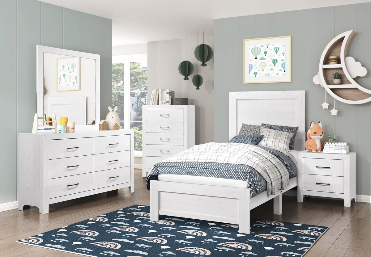 Kloten Youth Bedroom Set Rustic White Finish