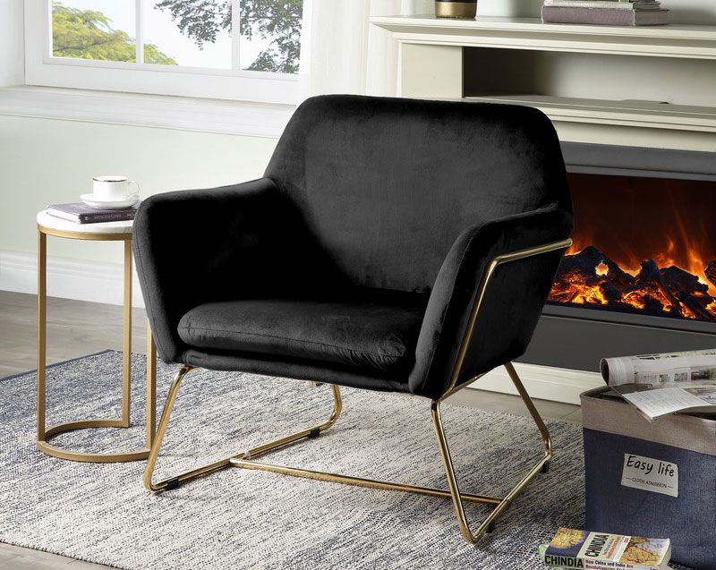 black velvet modern accent chair with gold finish frame