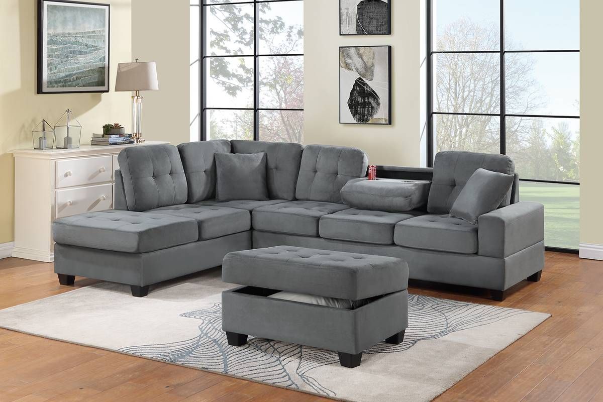 Lanette Grey Microfiber Sectional Set