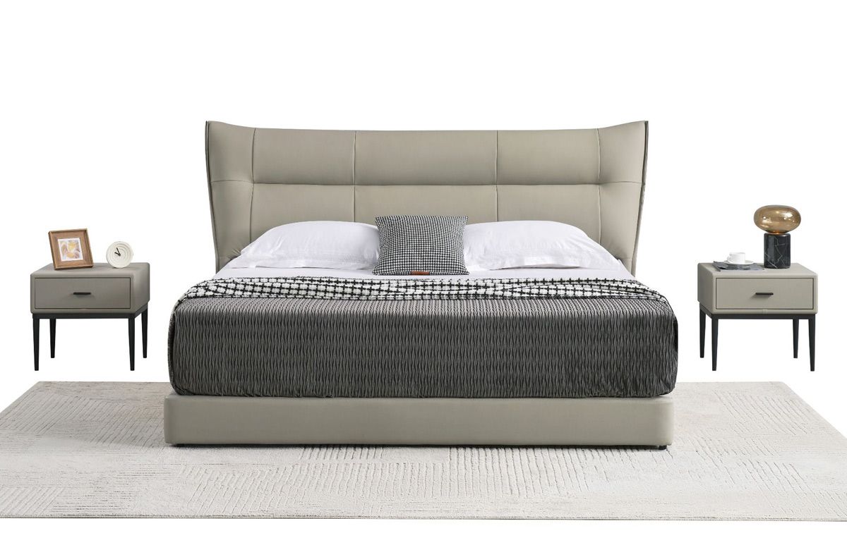 Laura Grey Leather Platform Bed