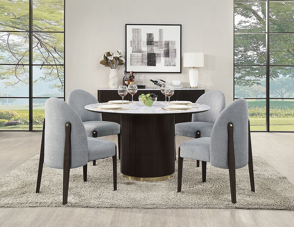 Liguria Round Marble Top Dining Table With Grey Chairs