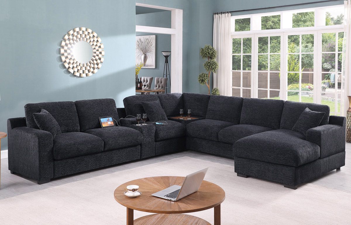 Limo U-Shape Sectional Charcoal Chenille