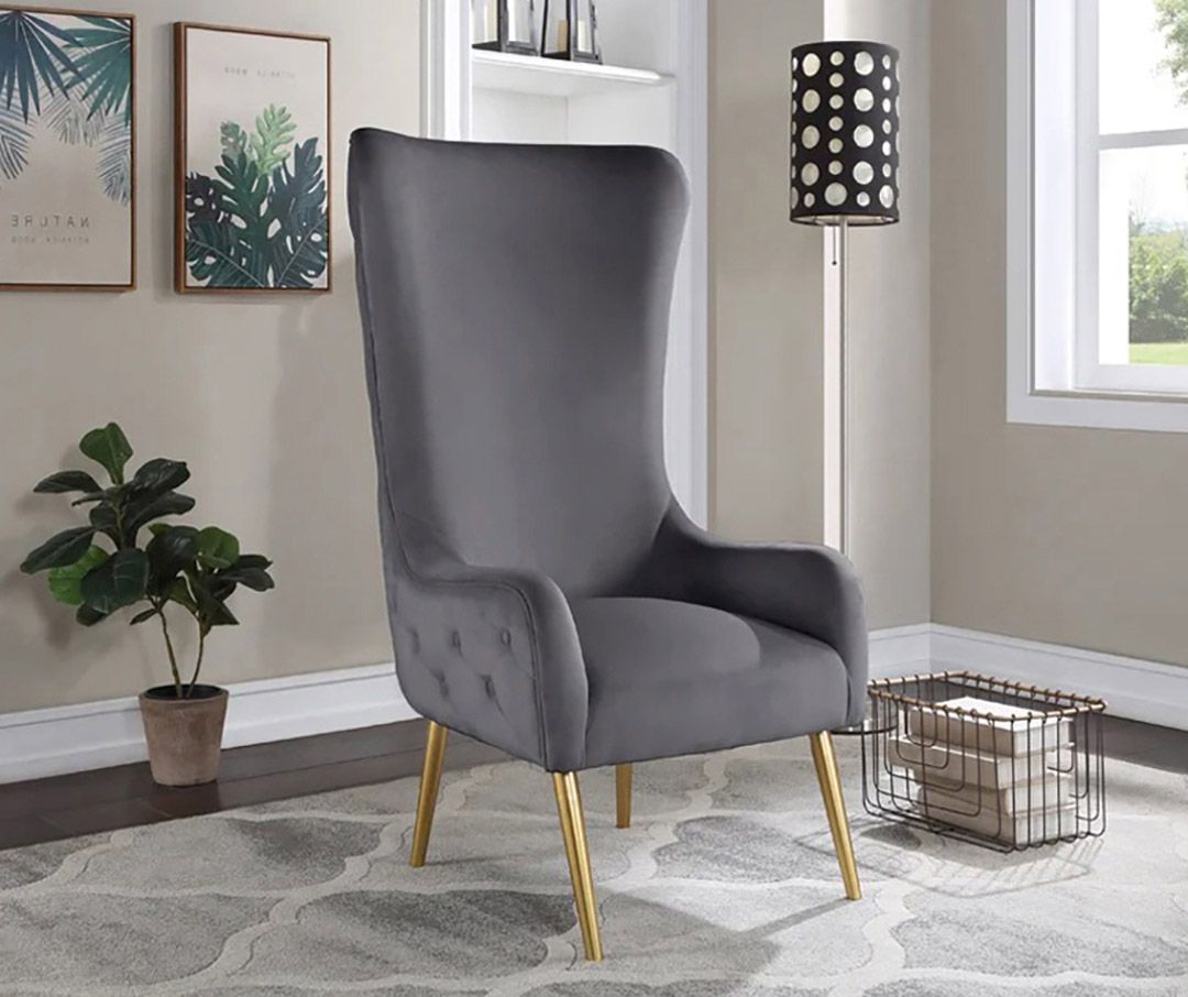 Ling Grey Velvet Tall Back Accent Chair