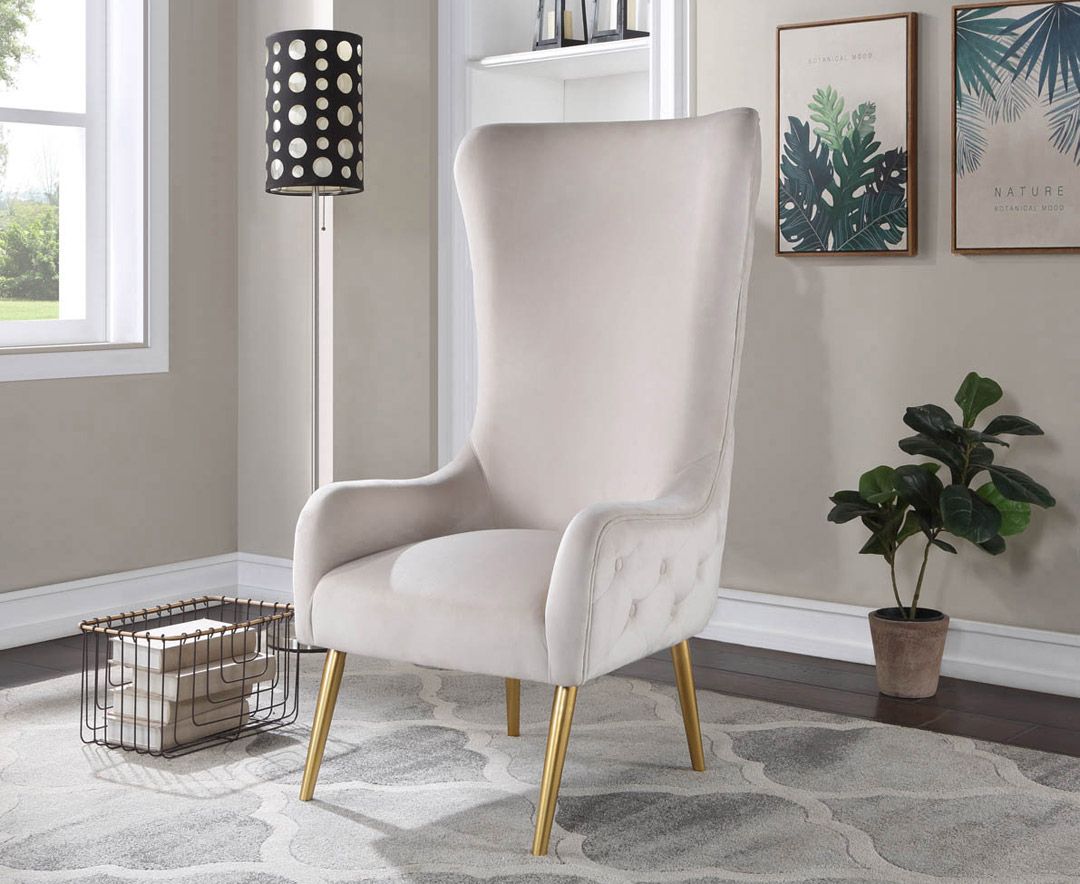 Ling Tufted Beige Velvet Accent Chair