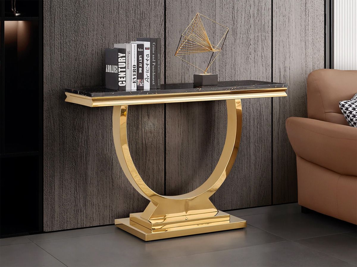 Lippa Black Marble Gold Sofa Table