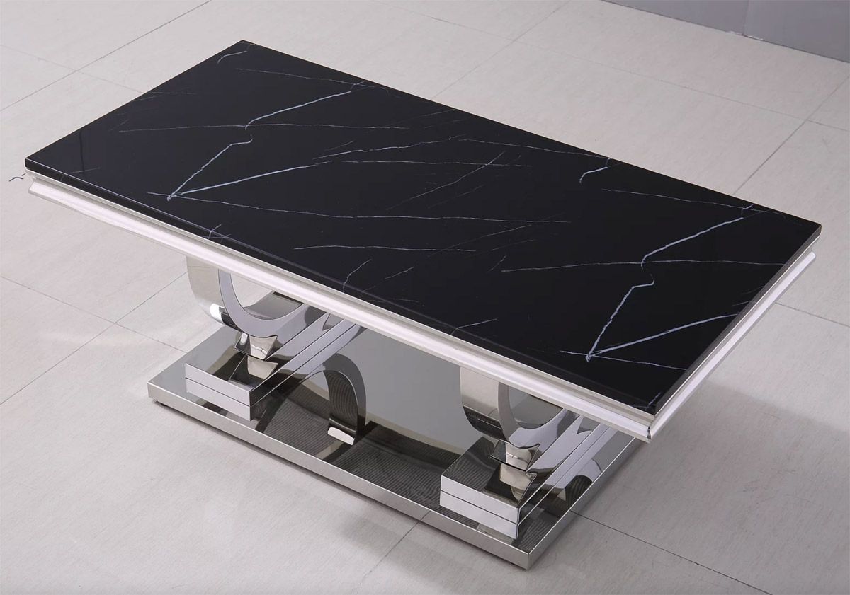 Lippa Black Marble Top Coffee Table Chrome Finish