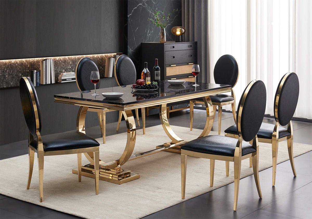 Lippa Black Marble Dining Table Gold Base