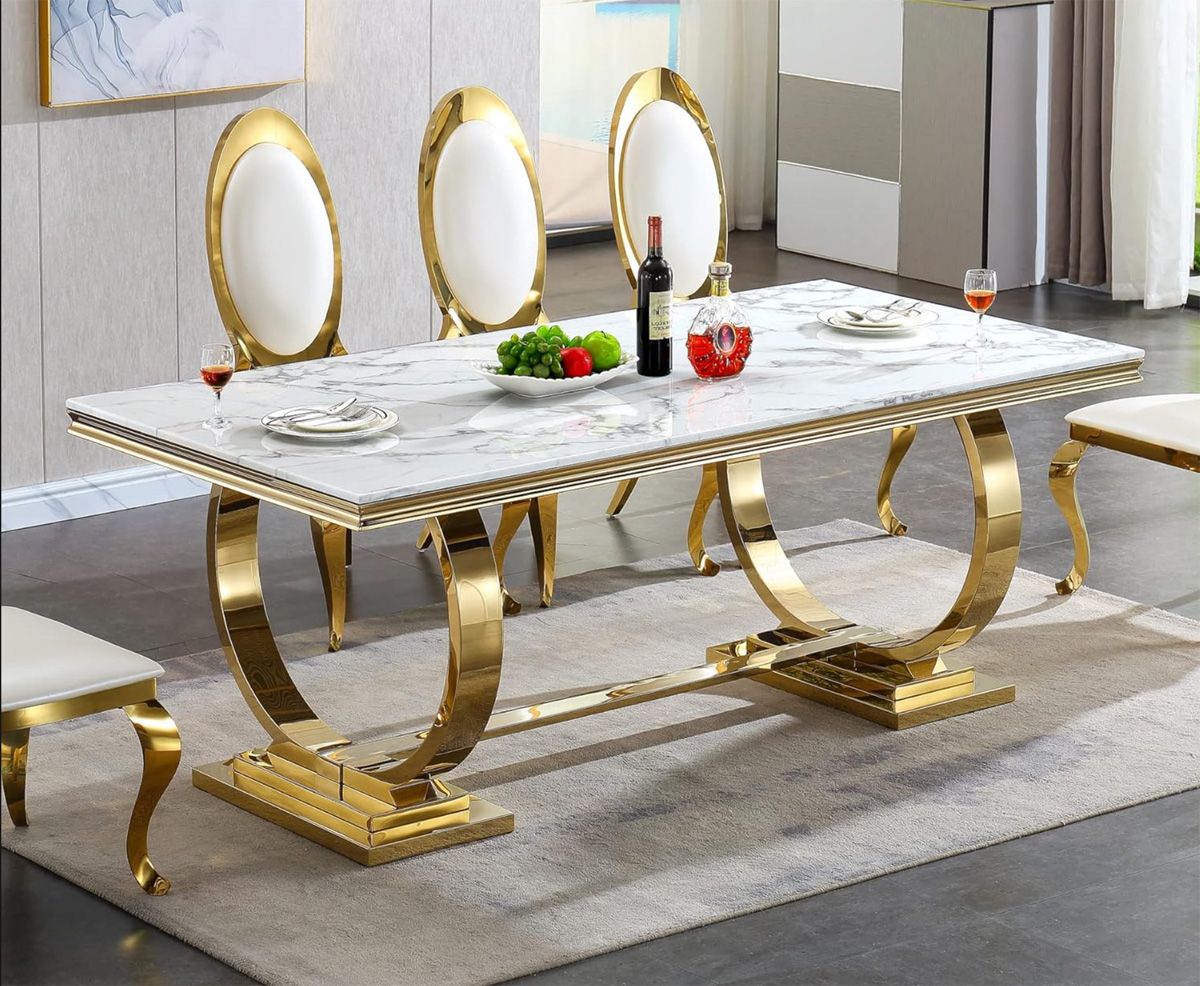 Lippa Marble Top Dining Table Gold Base