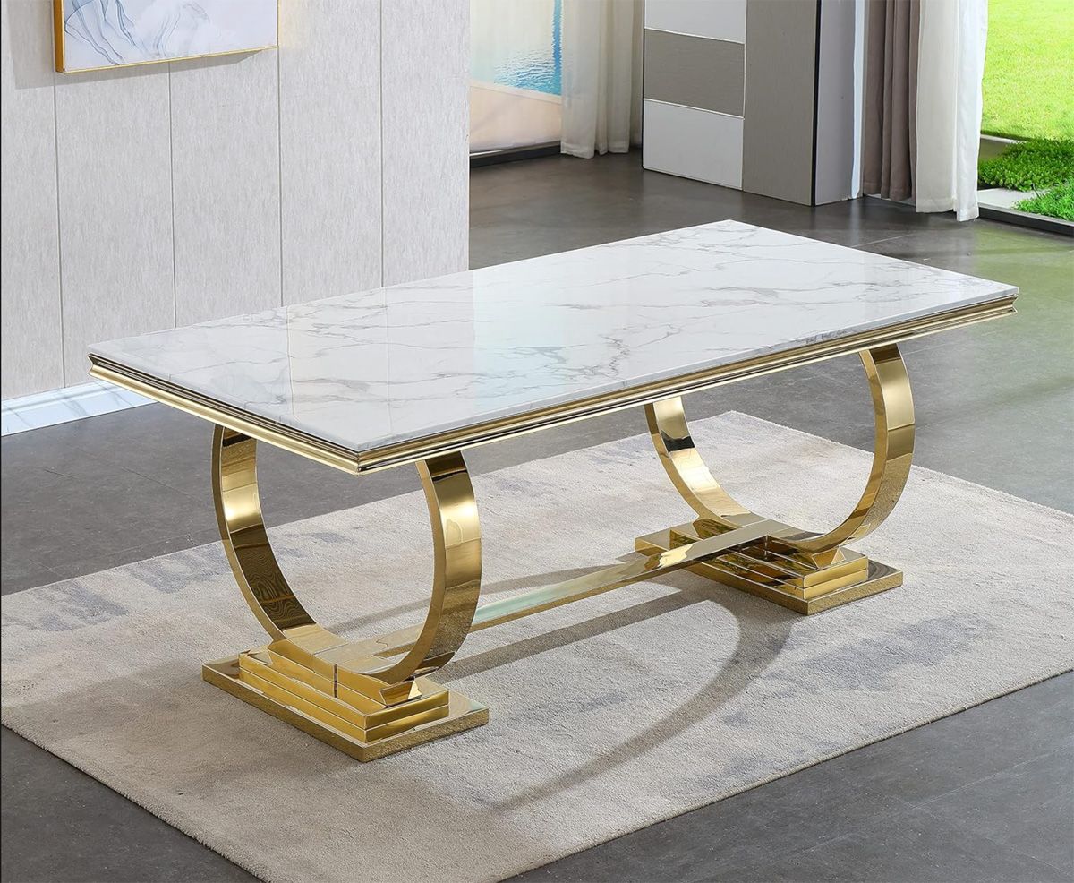 Lippa Marble Top Dining Table Gold Base