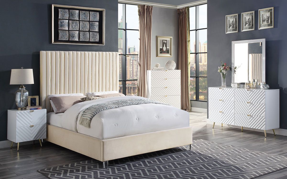 Lomita Beige Velvet Platform Bed Frame